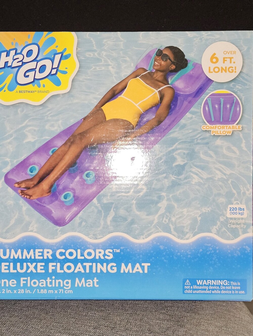 H20 Go! By Bestway 6ft Deluxe Floating Mat Holds Up To 230 Lbs. Purple